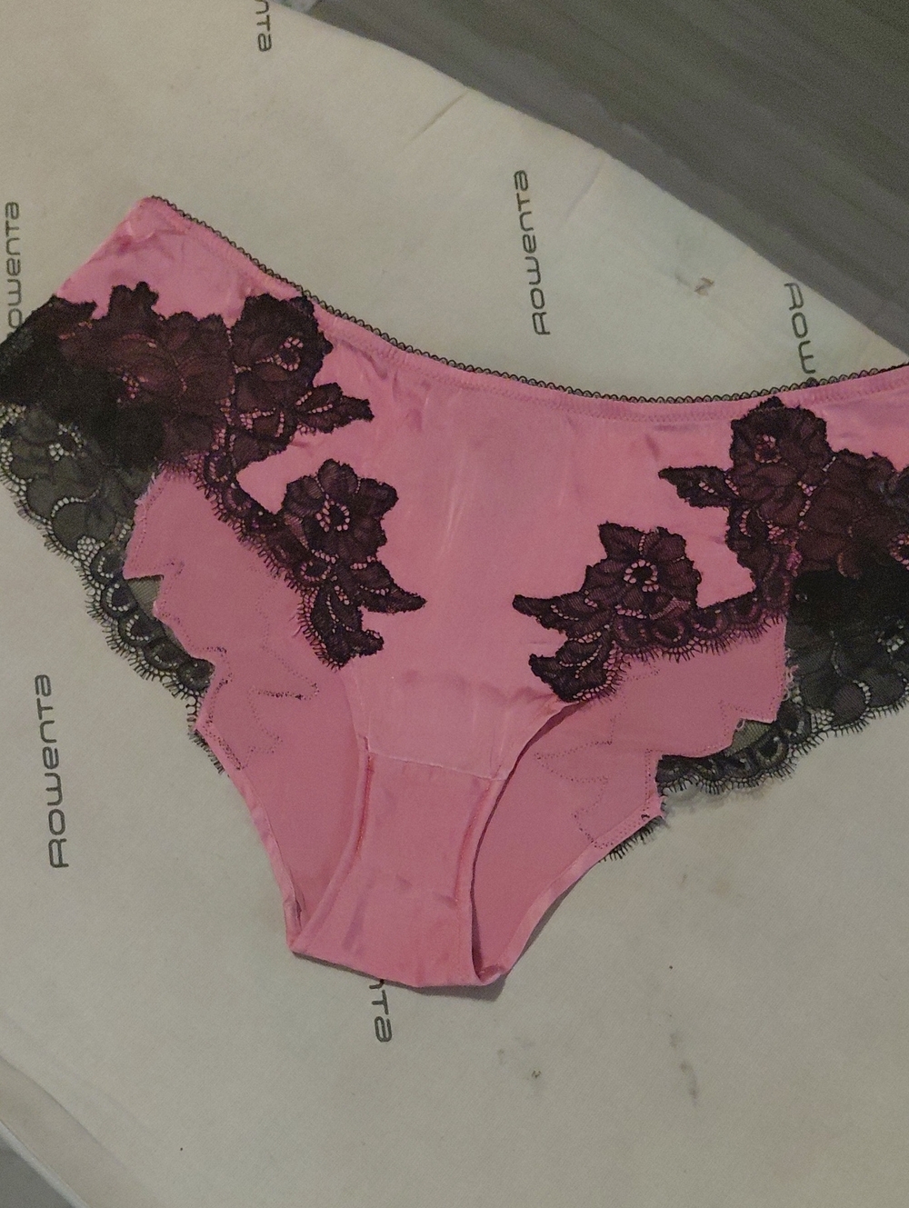 100% silk Hipster Panty in Pink with Black Lace